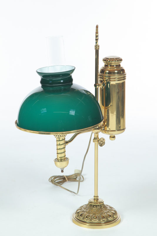 Appraisal: STUDENT LAMP American ca Brass with cased green over white