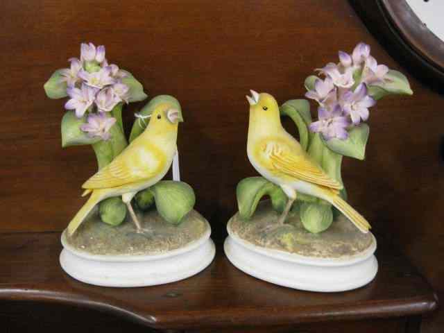 Appraisal: Pair of Andrea Porcelain Bird Figurines yellow canary with flowers