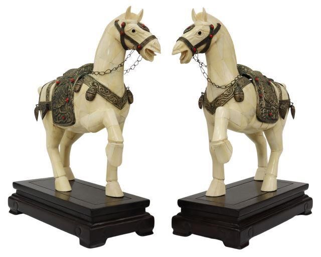 Appraisal: pair Large Chinese Tang style tiled bone horse figures depicted