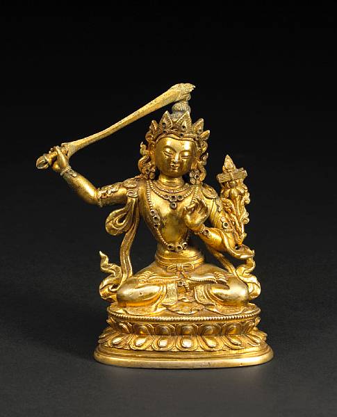 Appraisal: A Tibeto-Chinese gilt bronze seated Manjusri th Century Seated dhayanasana