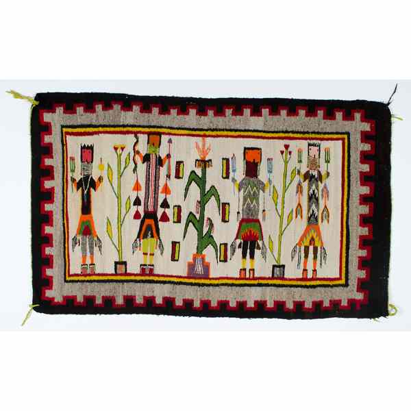 Appraisal: Navajo Yei Weaving woven in colors of orange green yellow