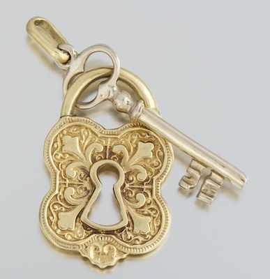 Appraisal: An Italian k Gold Lock and Key Pendant k white