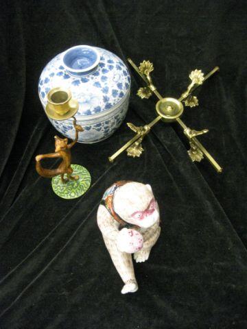 Appraisal: pc Estate Lot porcelain monkey fox candlestick porcelain chinese jar