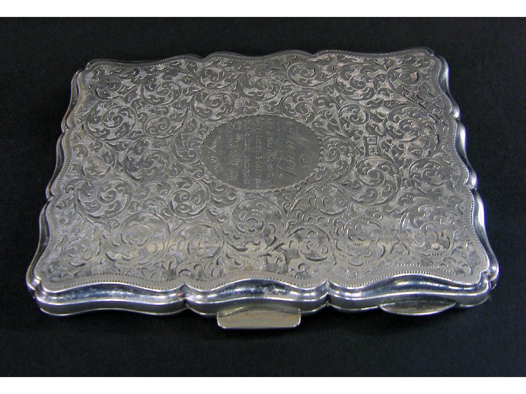 Appraisal: Victorian serpentine card case engine turned with scrolling acanthus engraved