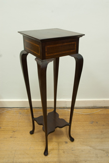 Appraisal: BLACK WOOD INLAID CABRIOLE LEG PEDESTAL