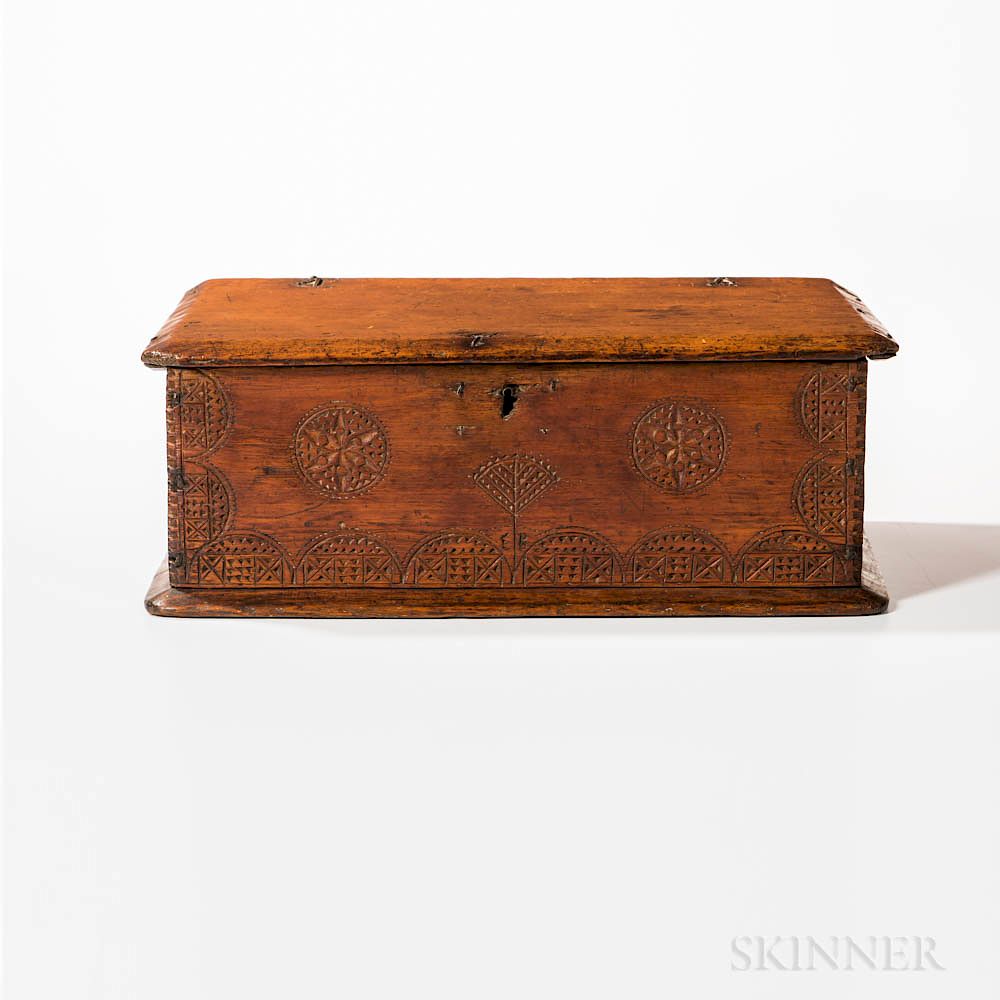 Appraisal: Carved Pine Bible Box Carved Pine Bible Box probably Massachusetts