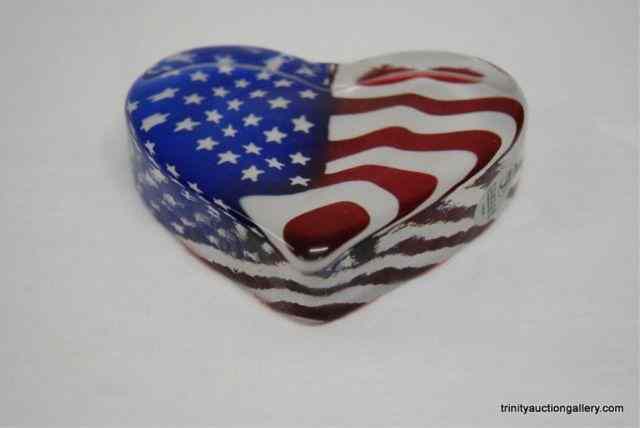 Appraisal: Fenton Glass Heart Shaped USA Flag PaperweightThis is for Fenton