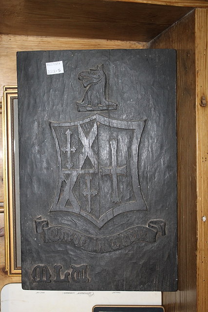 Appraisal: A CARVED OAK HERALDIC PANEL and four small th Century