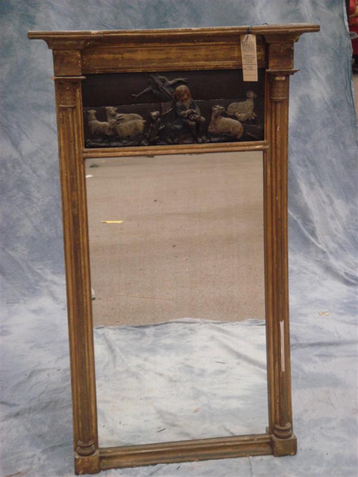 Appraisal: Gold framed Federal wall mirror Relief panel showing young shepherd