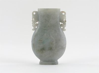 Appraisal: A Chinese jade hu-shaped vase the flattened body carved in