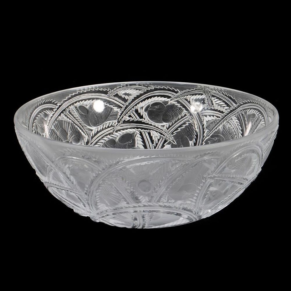 Appraisal: Lalique Crystal Pinson Bird Bowl mid th Century frosted glass