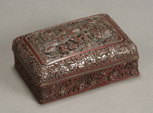 Appraisal: Chinese Red Cinnabar Lacquer Box and Cover Carved Six Character