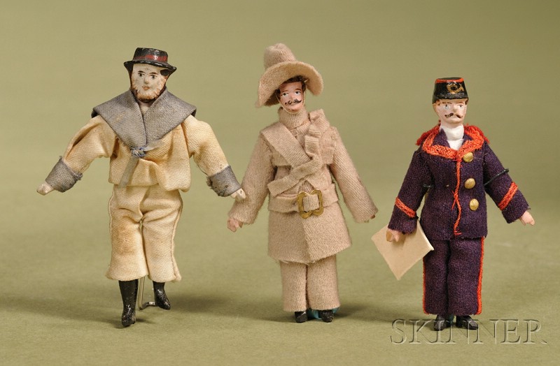 Appraisal: Three Small Papier-mache and Wood Gentlemen Germany c three molded