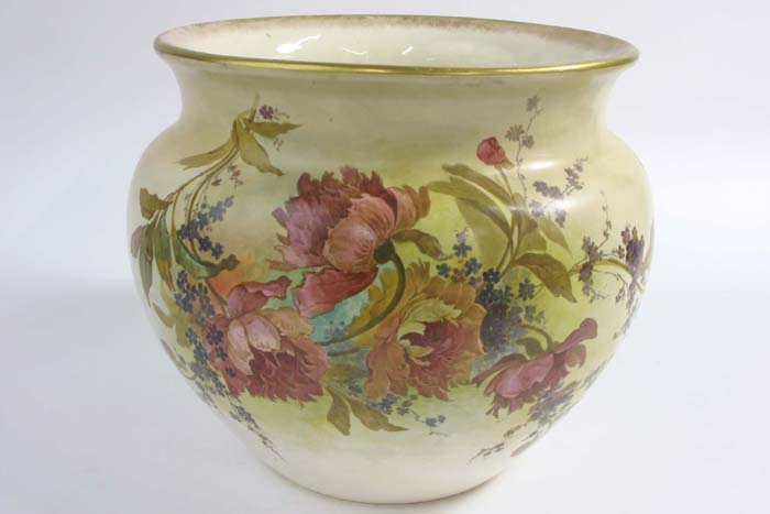 Appraisal: ROYAL DOULTON ROUND PORCELAIN JARDINIERE floral decorated with gold accents