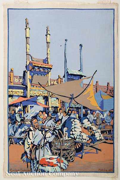 Appraisal: Cyrus Leroy Baldridge American - Peking Market woodblock print signed