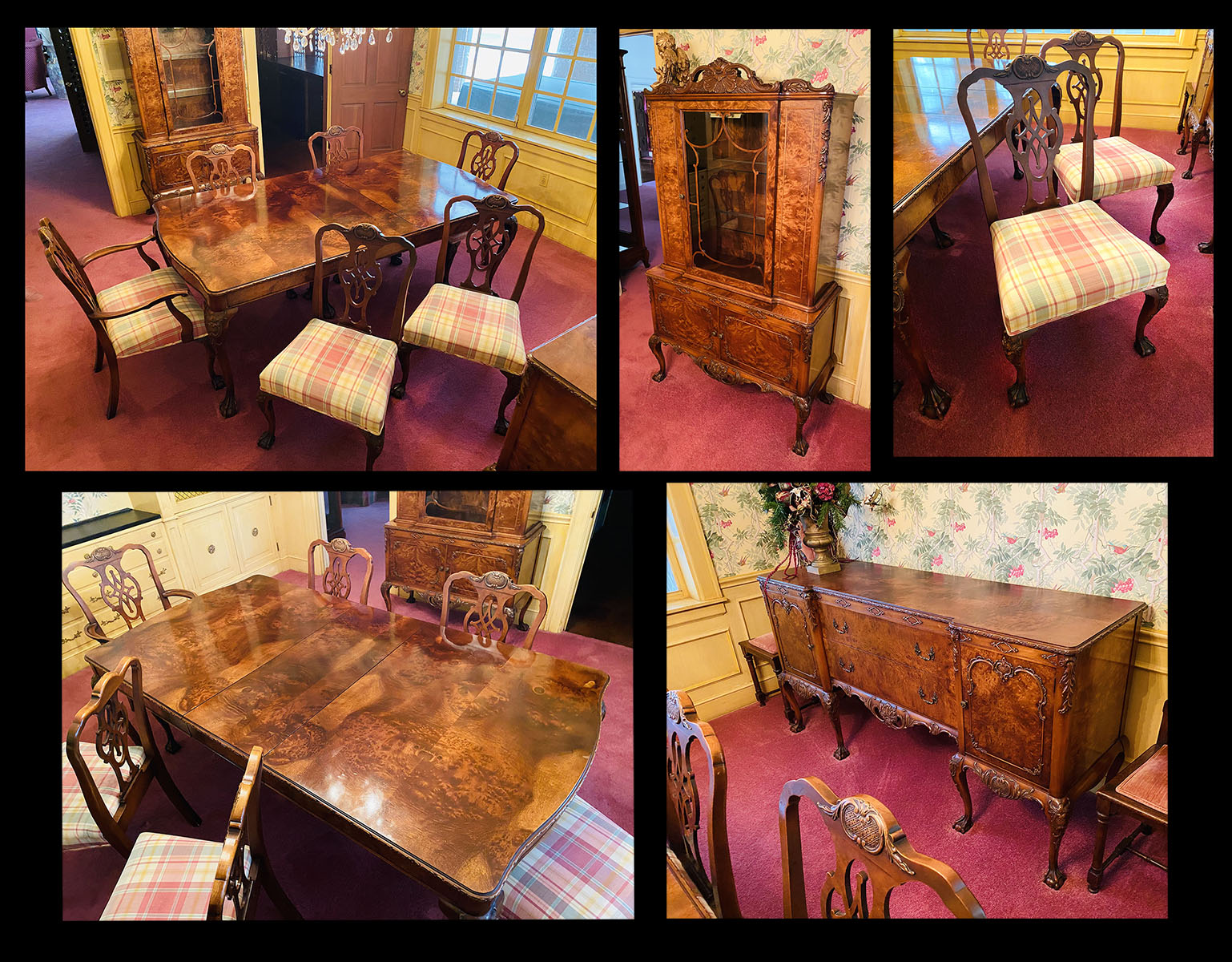 Appraisal: EXQUISITE FRENCH PIECE CARPATHIAN ELM BURLWOOD DINING ROOM SUITE This