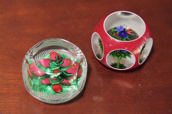 Appraisal: TWO SAINT LOUIS PAPERWEIGHTS Faceted paperweight with ripe strawberries and