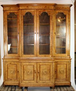 Appraisal: French Louis Philippe door breakfront bookcase in burled walnut th