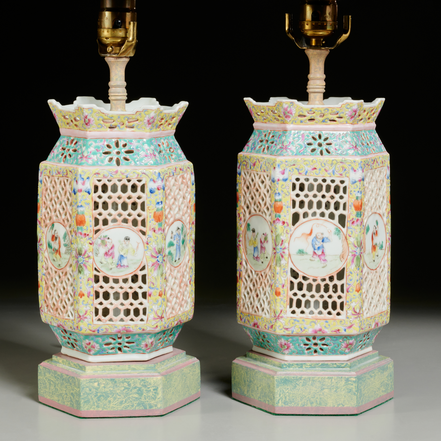 Appraisal: NICE PAIR CHINESE FAMILLE ROSE PORCELAIN LANTERNS Late Qing Dynasty