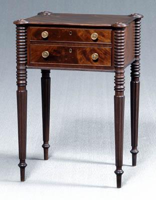 Appraisal: Massachusetts Federal work table figured mahogany with pine secondary top