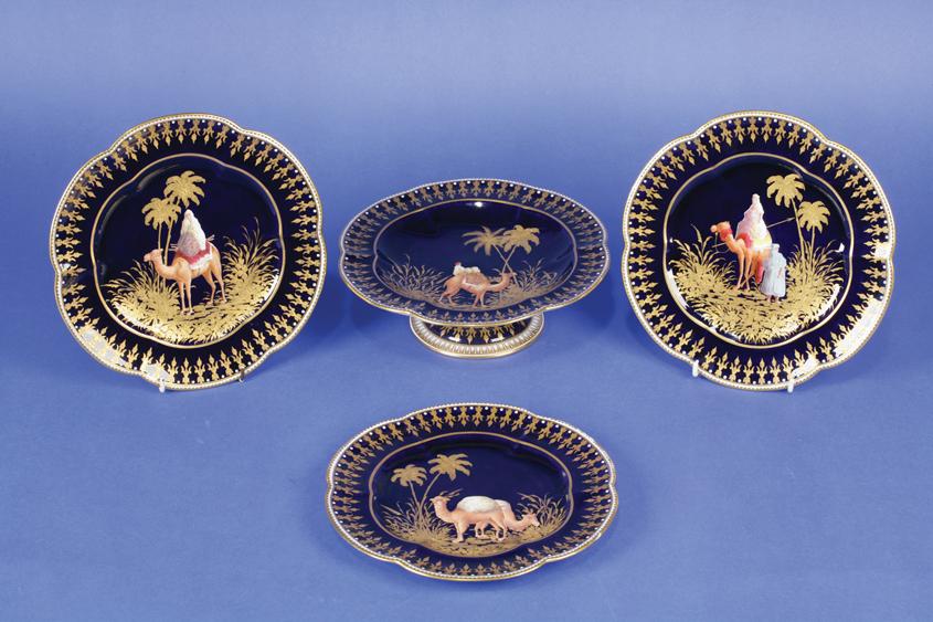 Appraisal: COALPORT TYPE CAMEL DESSERT SERVICE the royal blue ground decorated