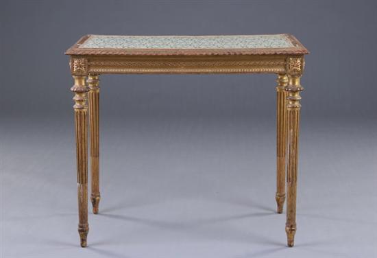 Appraisal: LOUIS XVI STYLE SIDE TABLE th century red bole gold