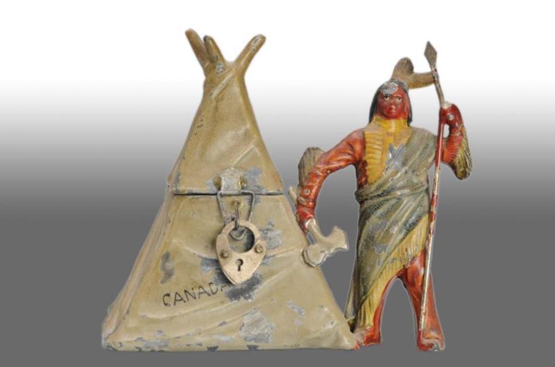 Appraisal: Lead Indian at Teepee Still Bank Description Marked CANADA on