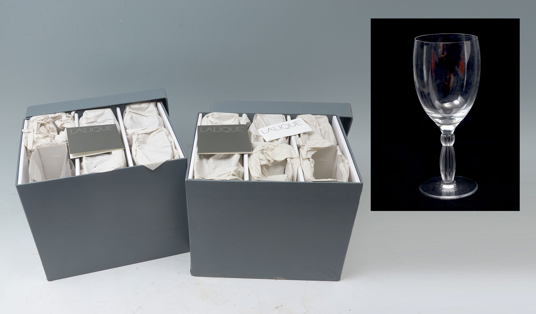 Appraisal: LALIQUE LOUQSOR VERRE EAU GLASSES IN BOXES These glasses have