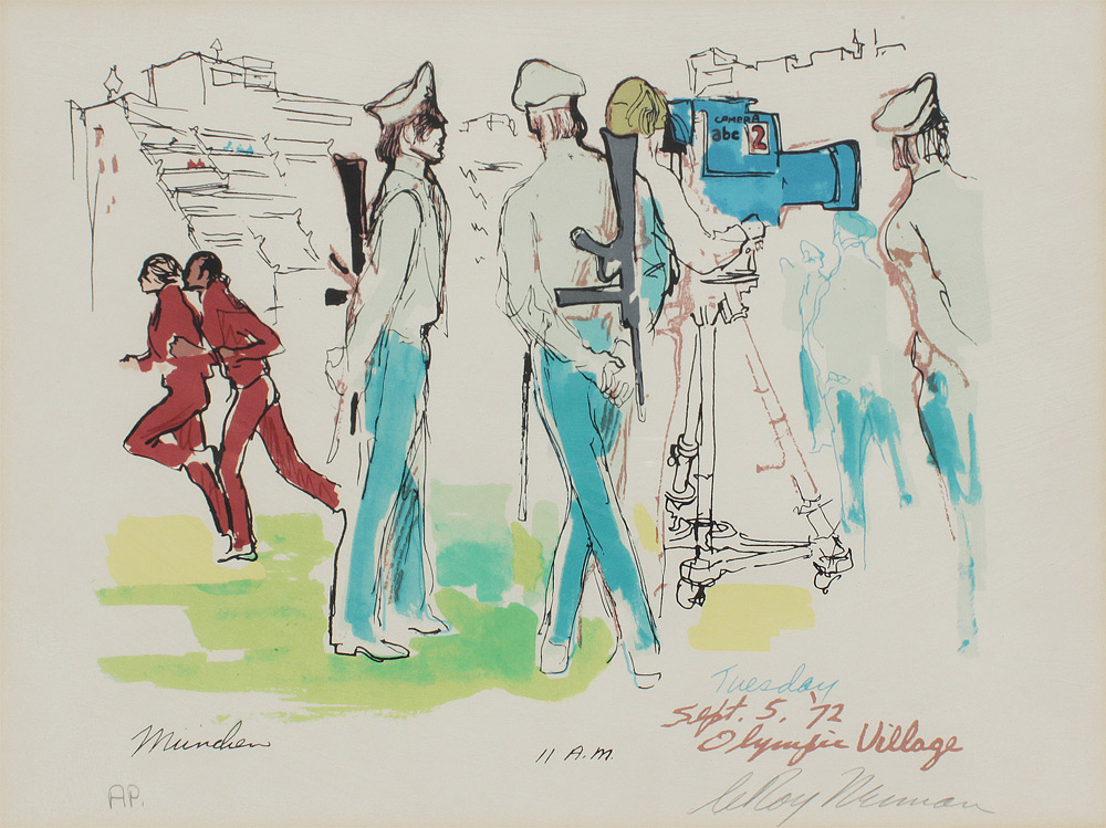 Appraisal: LEROY NEIMAN OLYMPIC VILLAGE LITHOGRAPH Sight size '' x ''