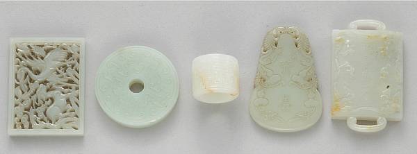 Appraisal: Five carved nephrite ornaments The first a Late Ming rectangular