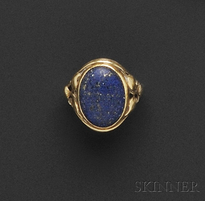 Appraisal: Arts Crafts kt Gold and Lapis Ring Attributed to Edward