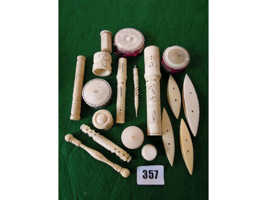 Appraisal: A collection of th century ivory and bone work sewing