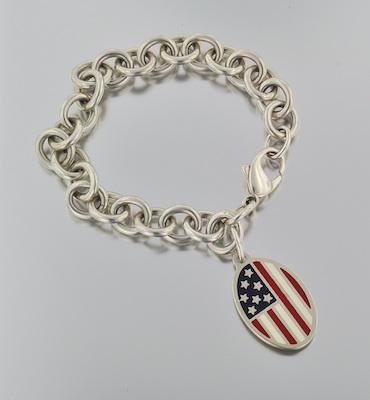 Appraisal: A Tiffany Co Sterling Silver Bracelet with American Flag Charm