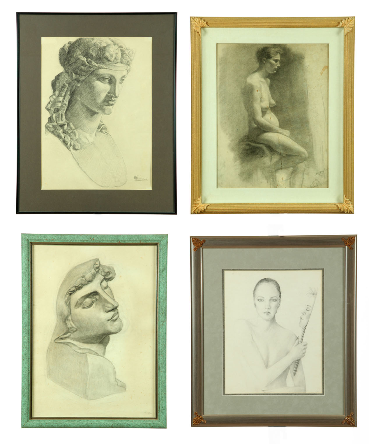 Appraisal: FOUR FRAMED DRAWINGS AMERICAN OR EUROPEAN SCHOOL TH CENTURY Graphite