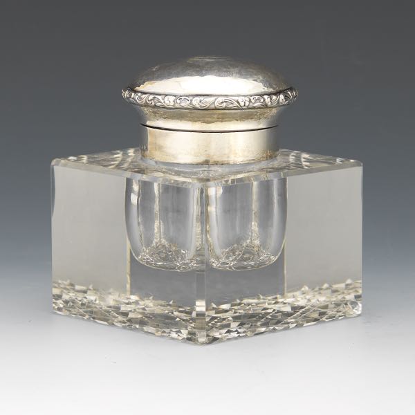 Appraisal: SWEDISH SILVER AND GLASS INKWELL CA x - Heavy glass