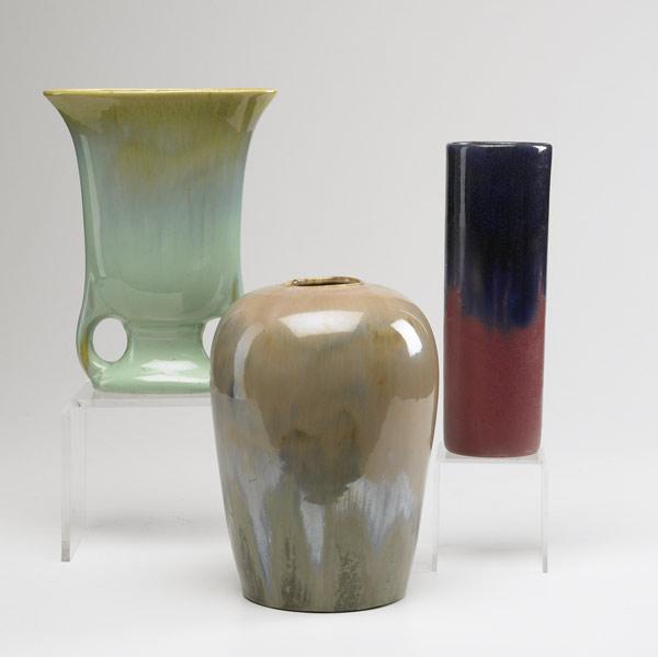 Appraisal: FULPER Three vases including early Prang in Elephant s Breath