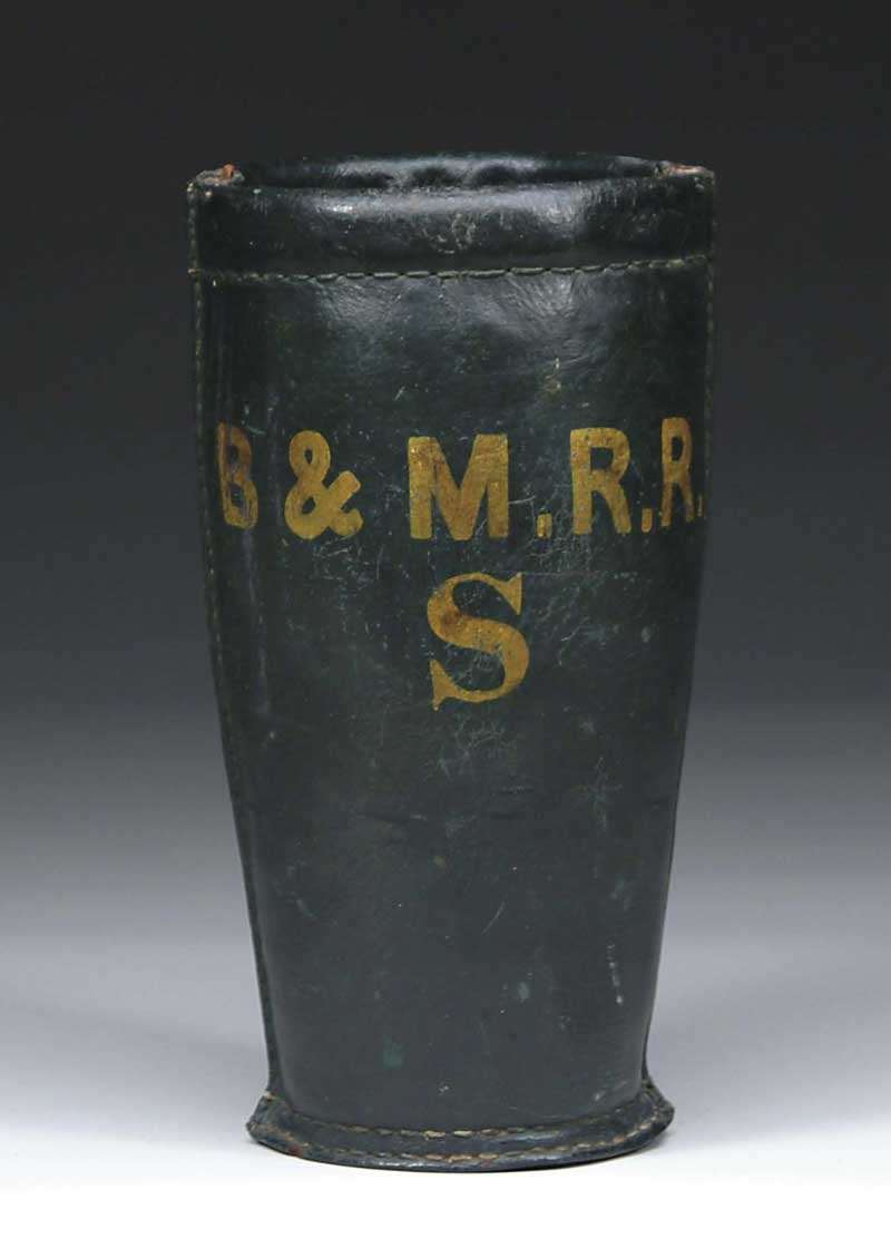 Appraisal: PAINTED LEATHER FIRE BUCKET B M R R Boston and