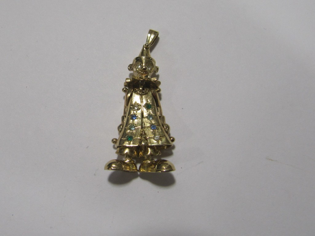 Appraisal: Nine carat gold articulated clown pendant with gem insets