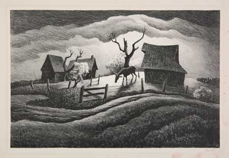 Appraisal: THOMAS HART BENTON Rainy Day Lithograph x mm x inches