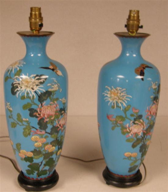 Appraisal: Pair of cloisonne vases decorated with birds and flowers h