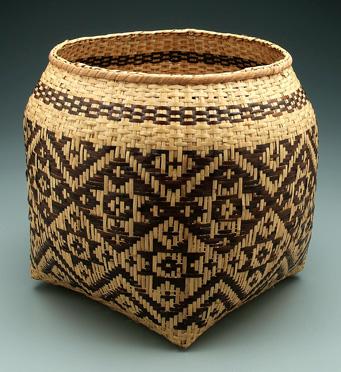 Appraisal: Rowena Bradley river cane basket Cherokee square-to-round format bands of