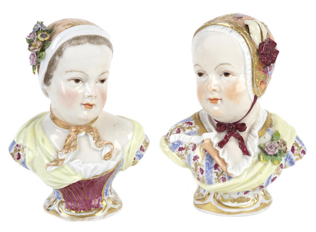 Appraisal: A pair of Meissen busts of the Bourbon children late