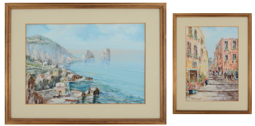 Appraisal: TWO ILLEGIBLY SIGNED ITALIAN PAINTINGS Coastal Scene Gouache sight size