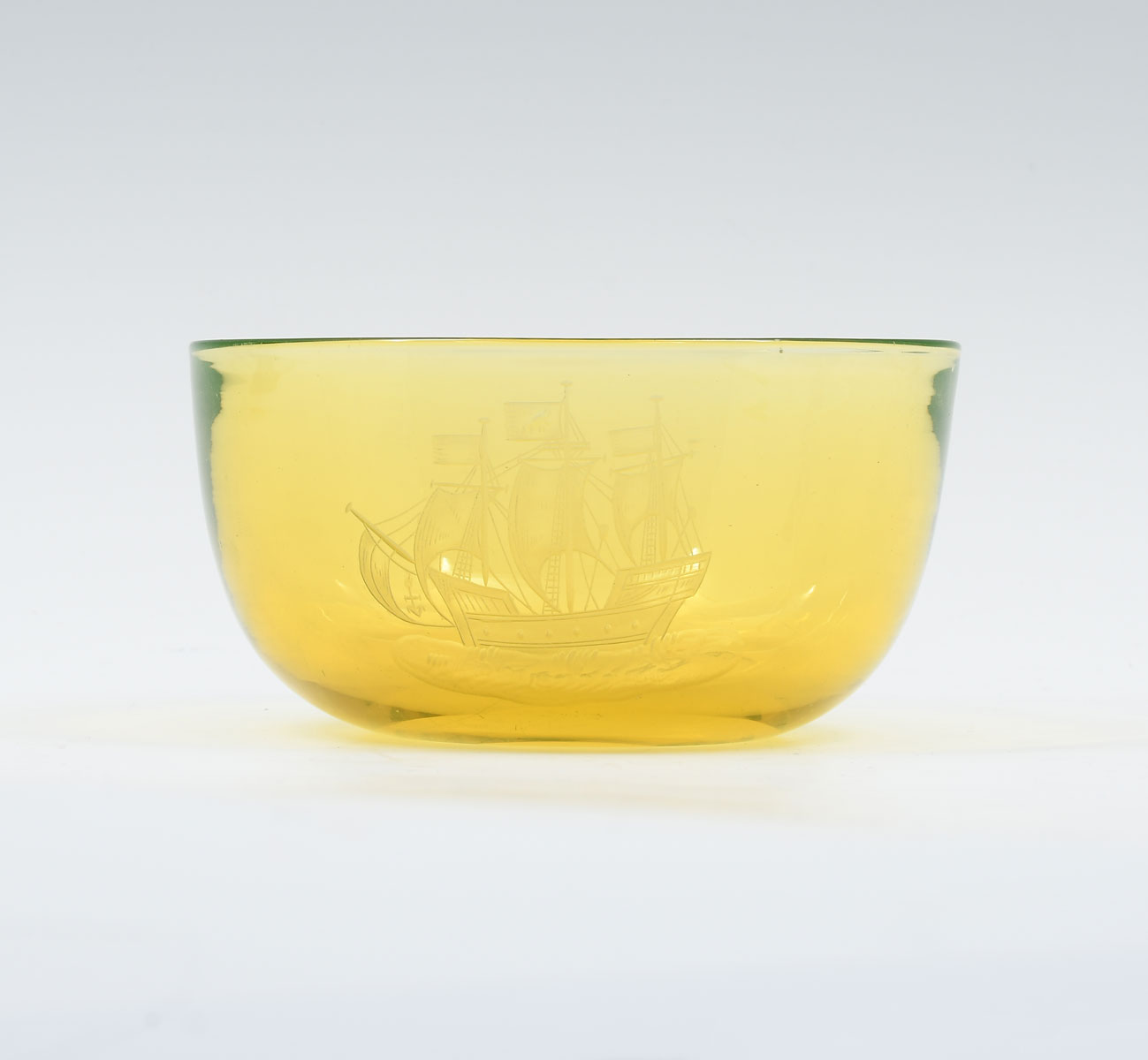 Appraisal: ANTIQUE BLOWN GLASS FINGER BOWL Canary yellow Vaseline glass finger