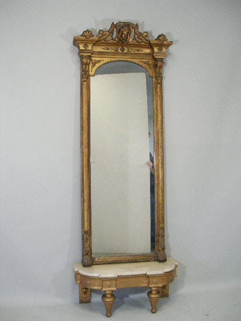 Appraisal: Renaissance Revival Pier Mirror gilt wood architectural frame w crest