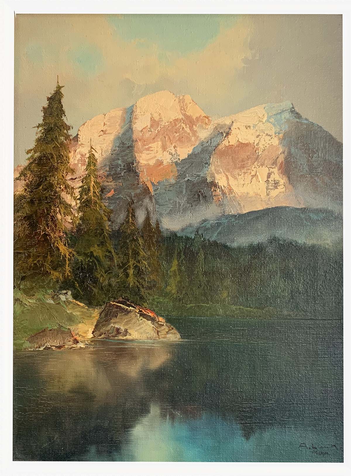 Appraisal: LEMKE Arno Germany b Alpine Lakeside Scene Oil on Canvas