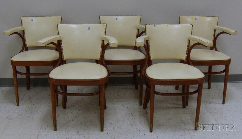 Appraisal: Set of Five Thonet Naugahyde Upholstered Bentwood Armchairs