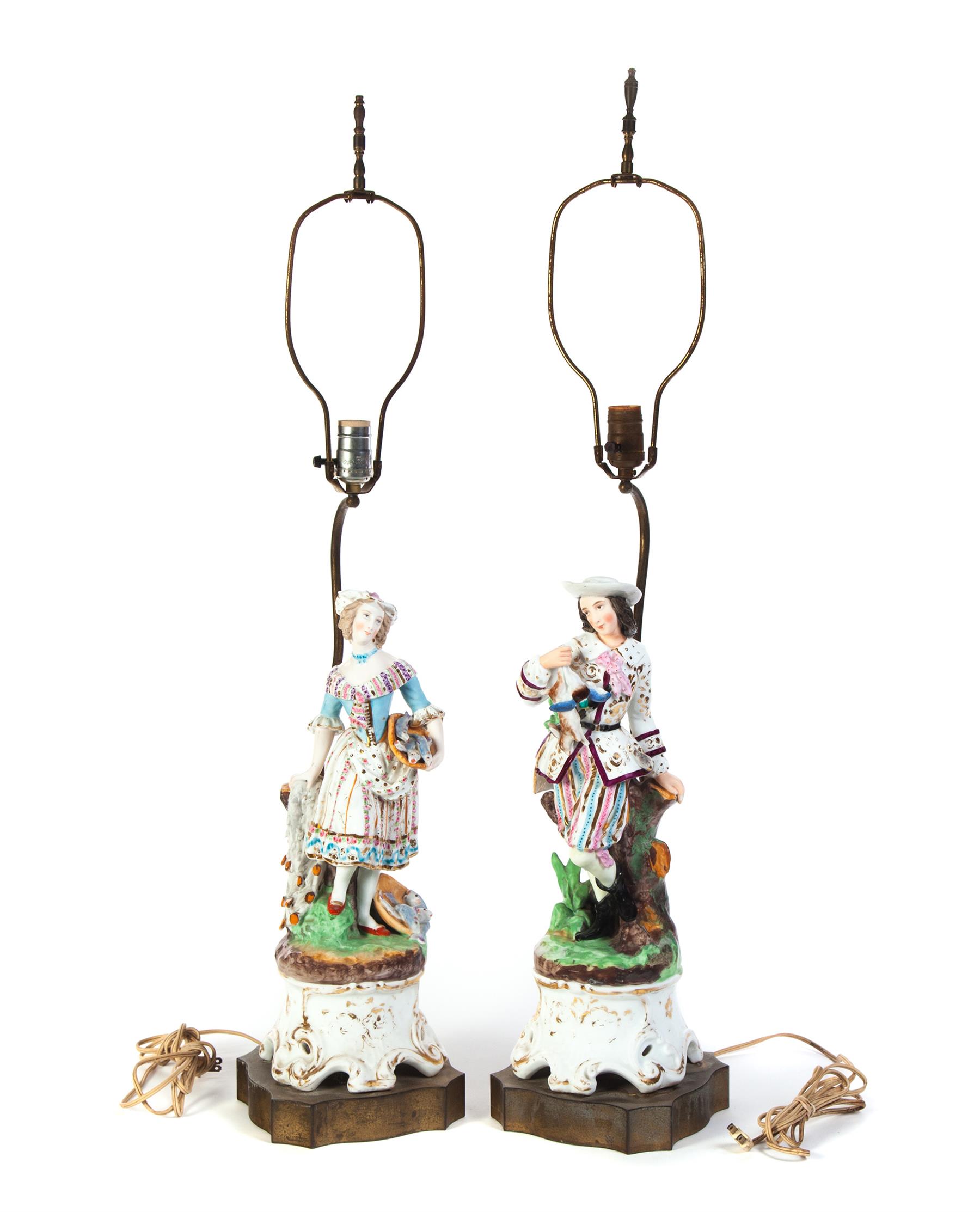 Appraisal: PAIR OF FIGURAL LAMPS France nd half- th century Lady