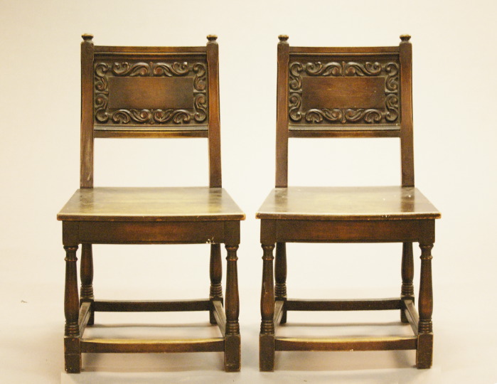 Appraisal: Pair of English Jacobean-Style Carved Sidechairs early th century each