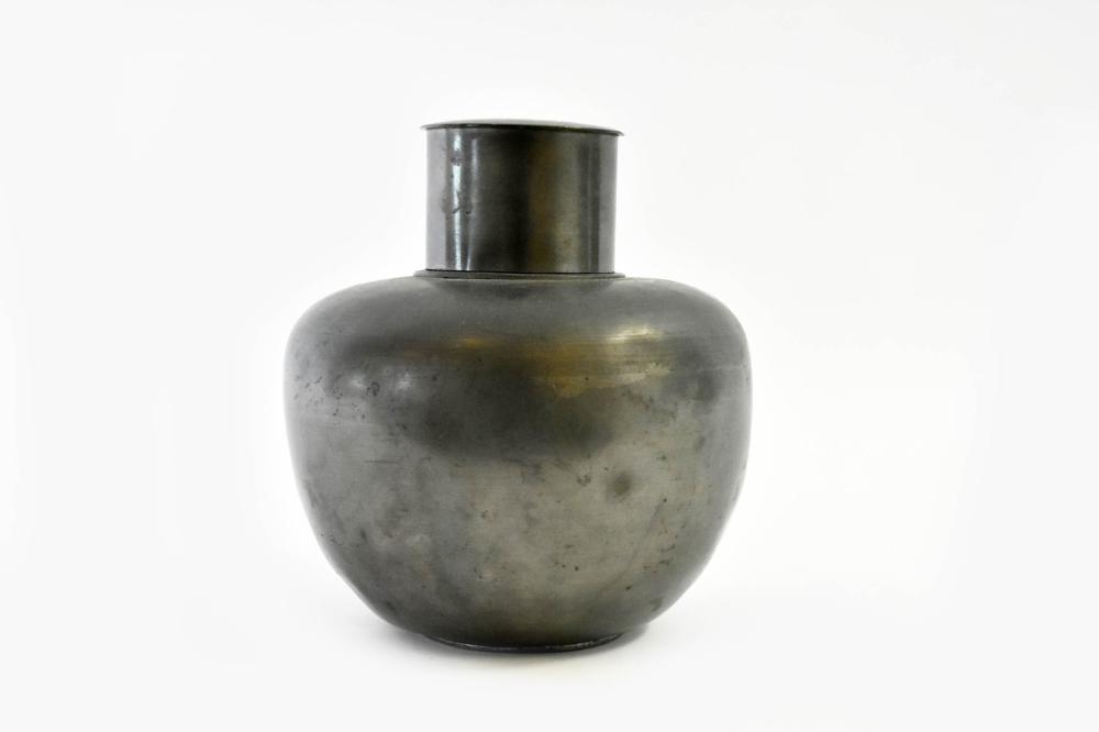 Appraisal: CHINESE PEWTER LIDDED VASEOf spherical form Height in Diameter at